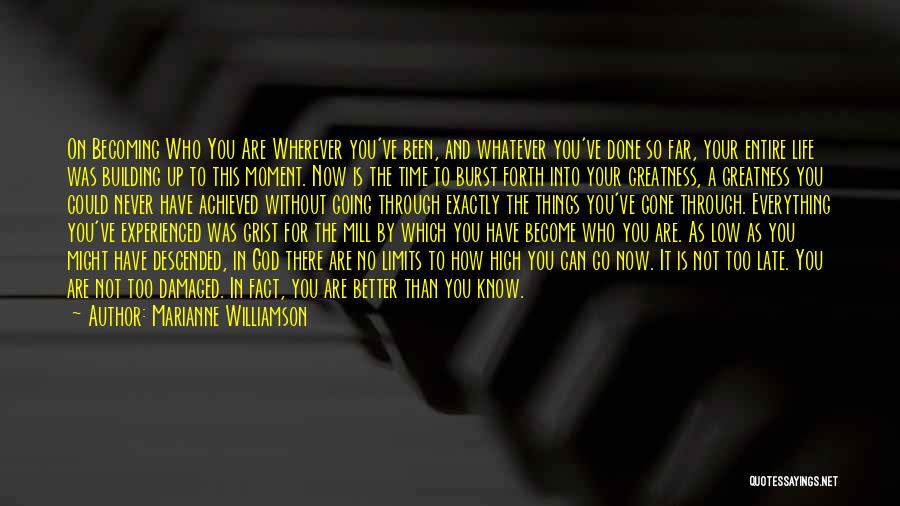 Marianne Williamson Quotes: On Becoming Who You Are Wherever You've Been, And Whatever You've Done So Far, Your Entire Life Was Building Up