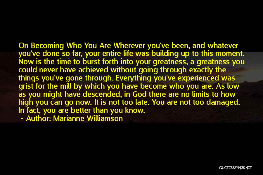 Marianne Williamson Quotes: On Becoming Who You Are Wherever You've Been, And Whatever You've Done So Far, Your Entire Life Was Building Up