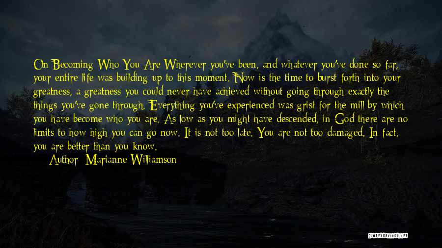 Marianne Williamson Quotes: On Becoming Who You Are Wherever You've Been, And Whatever You've Done So Far, Your Entire Life Was Building Up