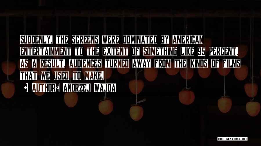 Andrzej Wajda Quotes: Suddenly, The Screens Were Dominated By American Entertainment To The Extent Of Something Like 95 Percent. As A Result, Audiences
