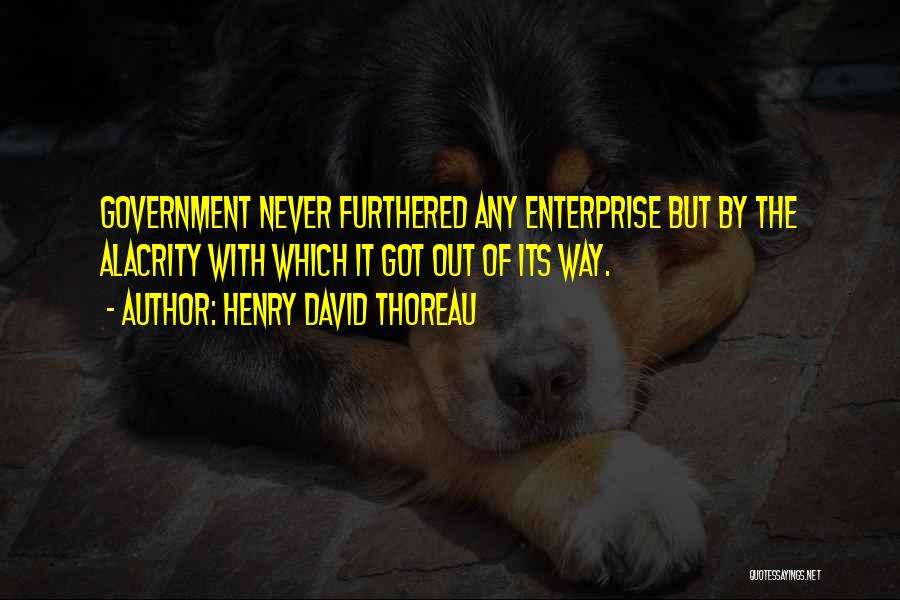 Henry David Thoreau Quotes: Government Never Furthered Any Enterprise But By The Alacrity With Which It Got Out Of Its Way.