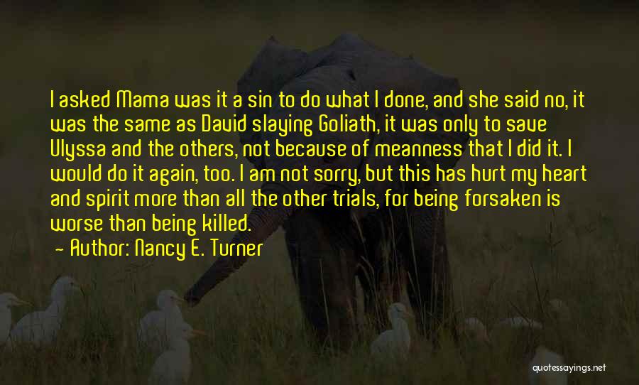 Nancy E. Turner Quotes: I Asked Mama Was It A Sin To Do What I Done, And She Said No, It Was The Same