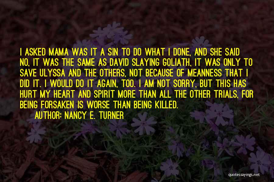 Nancy E. Turner Quotes: I Asked Mama Was It A Sin To Do What I Done, And She Said No, It Was The Same