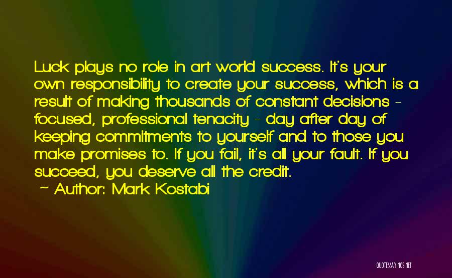 Mark Kostabi Quotes: Luck Plays No Role In Art World Success. It's Your Own Responsibility To Create Your Success, Which Is A Result
