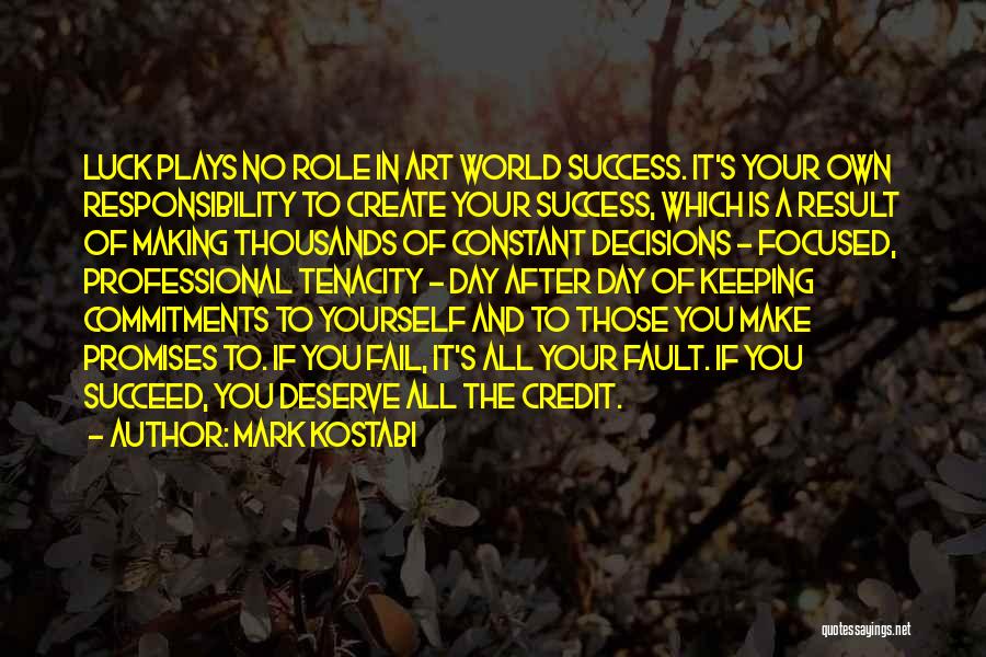 Mark Kostabi Quotes: Luck Plays No Role In Art World Success. It's Your Own Responsibility To Create Your Success, Which Is A Result