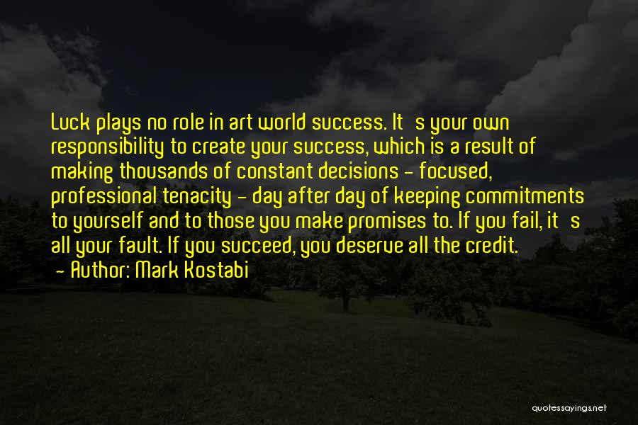 Mark Kostabi Quotes: Luck Plays No Role In Art World Success. It's Your Own Responsibility To Create Your Success, Which Is A Result