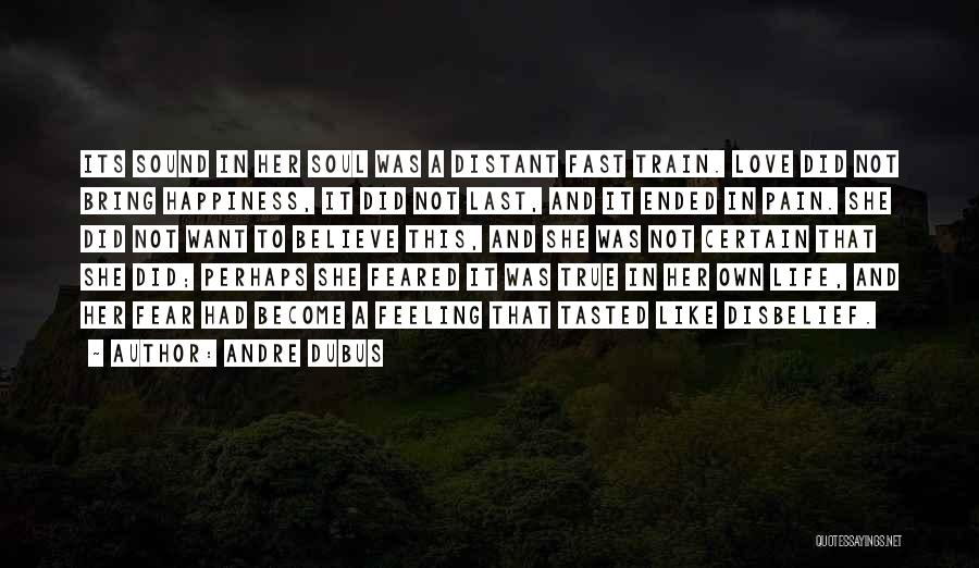 Andre Dubus Quotes: Its Sound In Her Soul Was A Distant Fast Train. Love Did Not Bring Happiness, It Did Not Last, And