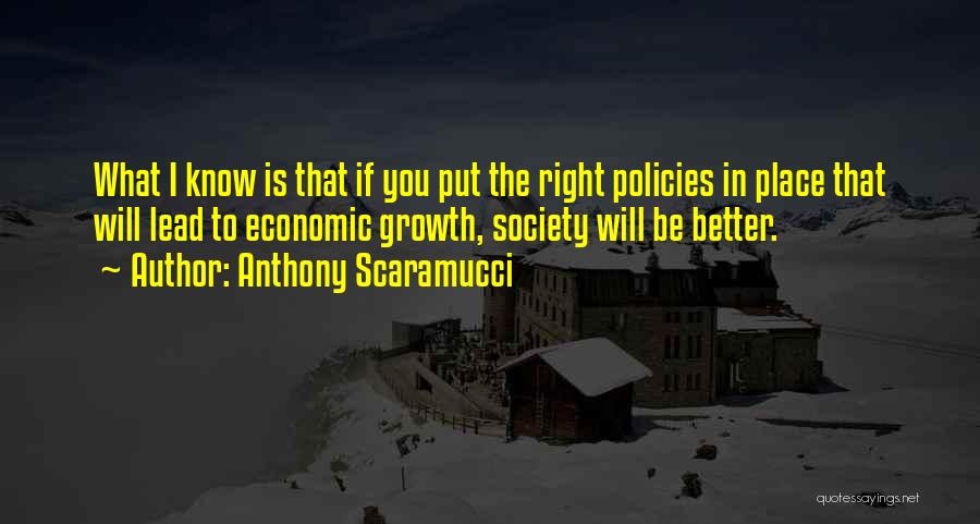 Anthony Scaramucci Quotes: What I Know Is That If You Put The Right Policies In Place That Will Lead To Economic Growth, Society