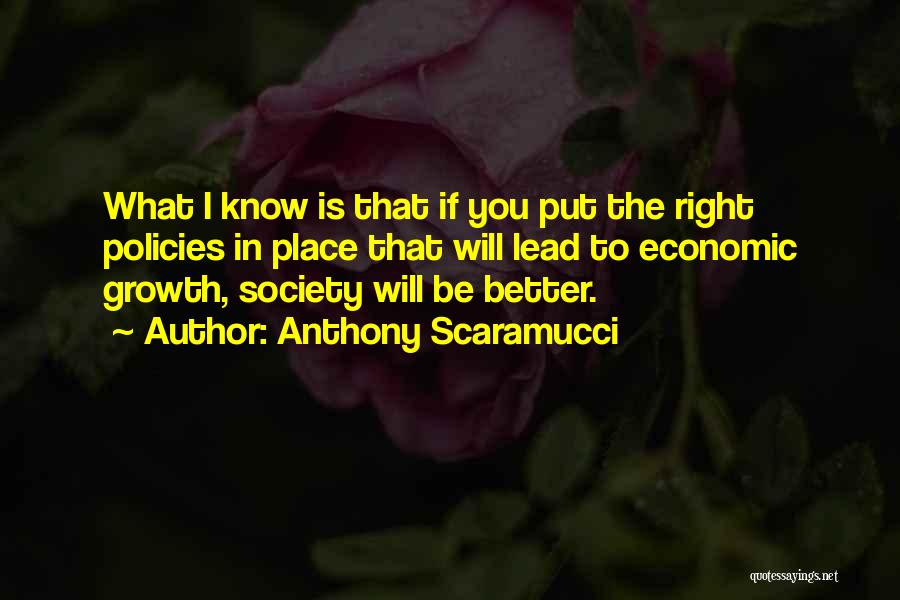 Anthony Scaramucci Quotes: What I Know Is That If You Put The Right Policies In Place That Will Lead To Economic Growth, Society