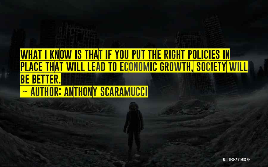 Anthony Scaramucci Quotes: What I Know Is That If You Put The Right Policies In Place That Will Lead To Economic Growth, Society