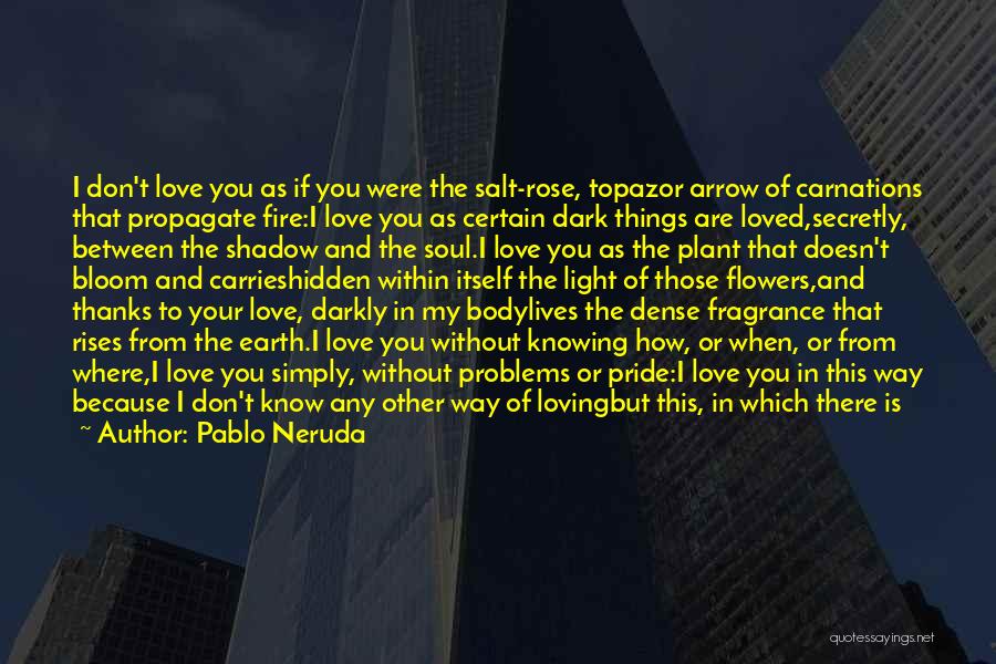 Pablo Neruda Quotes: I Don't Love You As If You Were The Salt-rose, Topazor Arrow Of Carnations That Propagate Fire:i Love You As