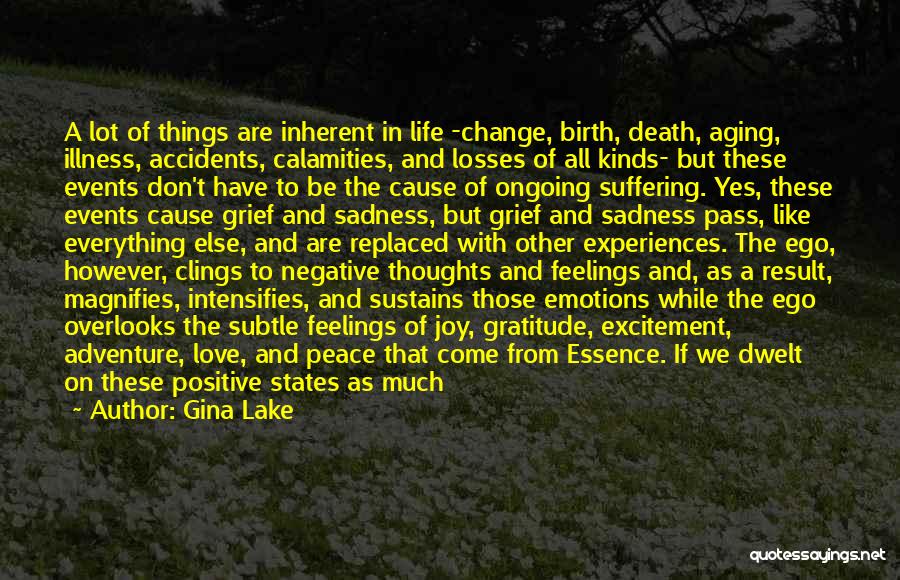 Gina Lake Quotes: A Lot Of Things Are Inherent In Life -change, Birth, Death, Aging, Illness, Accidents, Calamities, And Losses Of All Kinds-