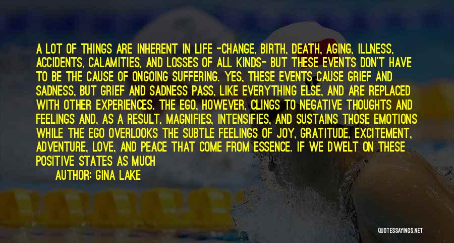 Gina Lake Quotes: A Lot Of Things Are Inherent In Life -change, Birth, Death, Aging, Illness, Accidents, Calamities, And Losses Of All Kinds-