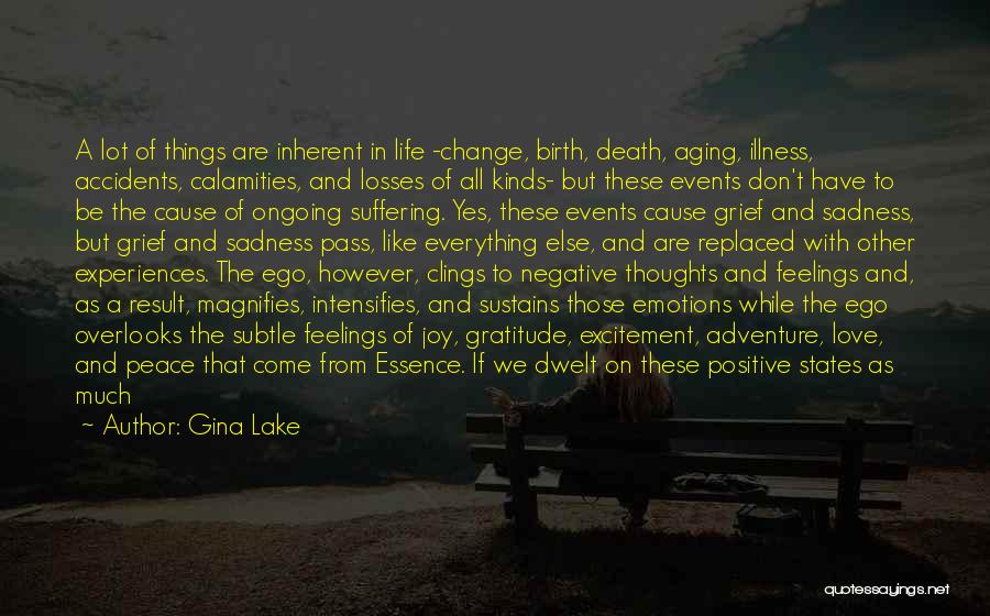 Gina Lake Quotes: A Lot Of Things Are Inherent In Life -change, Birth, Death, Aging, Illness, Accidents, Calamities, And Losses Of All Kinds-