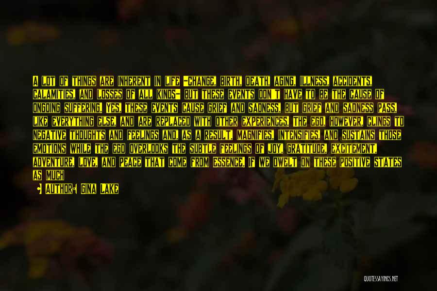 Gina Lake Quotes: A Lot Of Things Are Inherent In Life -change, Birth, Death, Aging, Illness, Accidents, Calamities, And Losses Of All Kinds-