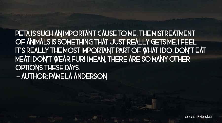 Pamela Anderson Quotes: Peta Is Such An Important Cause To Me. The Mistreatment Of Animals Is Something That Just Really Gets Me. I