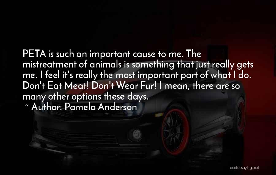 Pamela Anderson Quotes: Peta Is Such An Important Cause To Me. The Mistreatment Of Animals Is Something That Just Really Gets Me. I