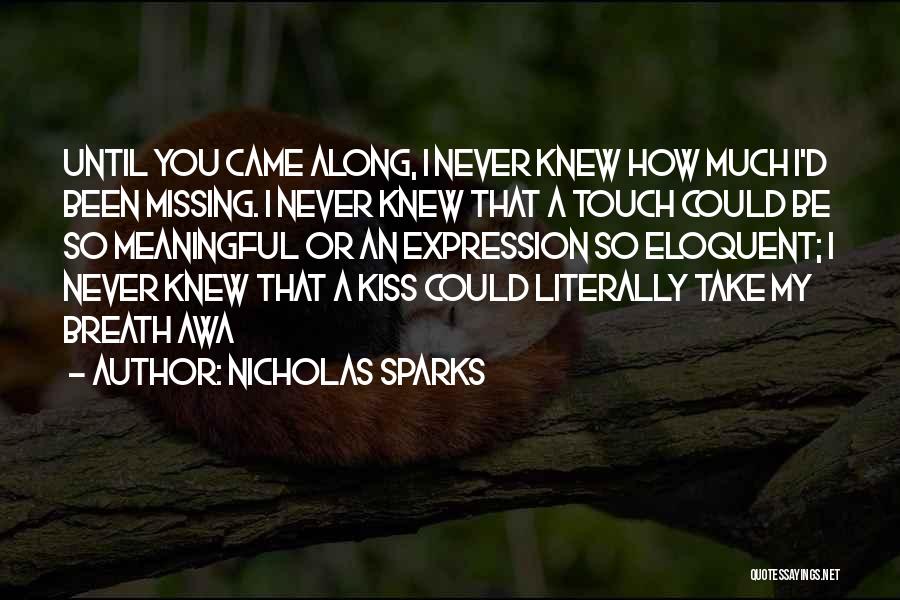 Nicholas Sparks Quotes: Until You Came Along, I Never Knew How Much I'd Been Missing. I Never Knew That A Touch Could Be
