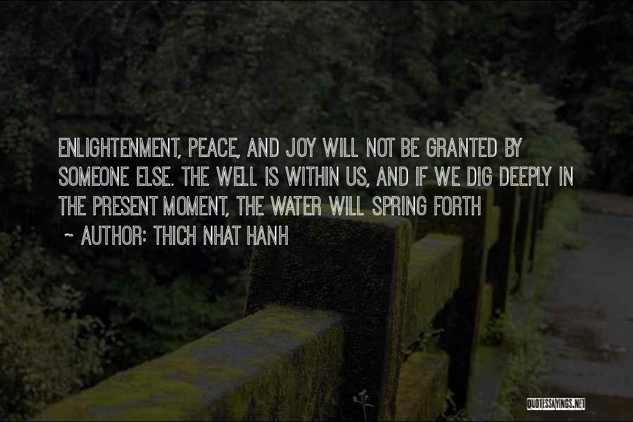 Thich Nhat Hanh Quotes: Enlightenment, Peace, And Joy Will Not Be Granted By Someone Else. The Well Is Within Us, And If We Dig