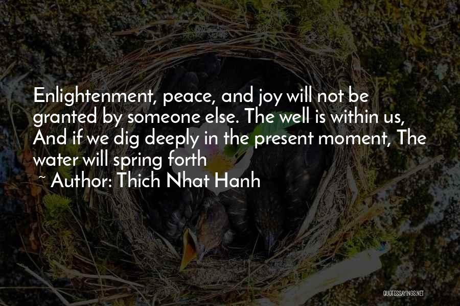 Thich Nhat Hanh Quotes: Enlightenment, Peace, And Joy Will Not Be Granted By Someone Else. The Well Is Within Us, And If We Dig