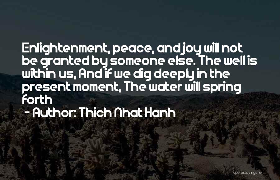 Thich Nhat Hanh Quotes: Enlightenment, Peace, And Joy Will Not Be Granted By Someone Else. The Well Is Within Us, And If We Dig