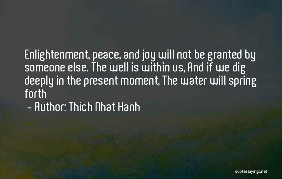 Thich Nhat Hanh Quotes: Enlightenment, Peace, And Joy Will Not Be Granted By Someone Else. The Well Is Within Us, And If We Dig