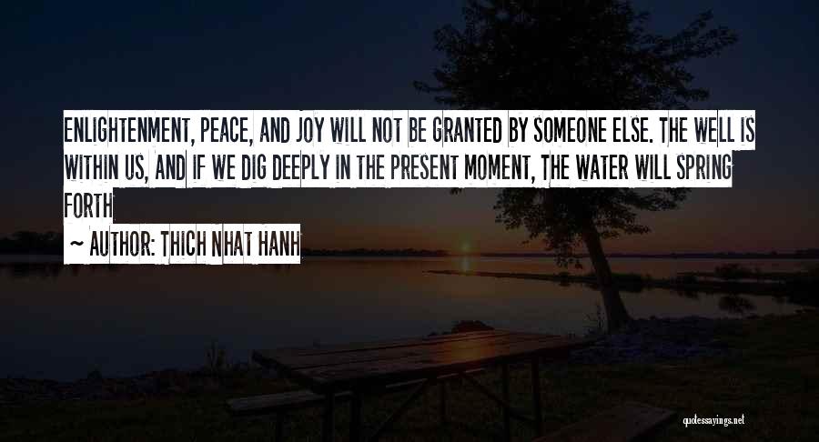 Thich Nhat Hanh Quotes: Enlightenment, Peace, And Joy Will Not Be Granted By Someone Else. The Well Is Within Us, And If We Dig