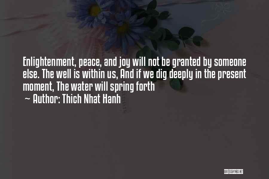 Thich Nhat Hanh Quotes: Enlightenment, Peace, And Joy Will Not Be Granted By Someone Else. The Well Is Within Us, And If We Dig