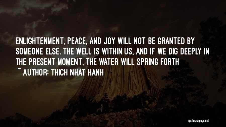 Thich Nhat Hanh Quotes: Enlightenment, Peace, And Joy Will Not Be Granted By Someone Else. The Well Is Within Us, And If We Dig