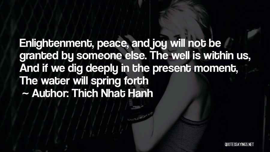 Thich Nhat Hanh Quotes: Enlightenment, Peace, And Joy Will Not Be Granted By Someone Else. The Well Is Within Us, And If We Dig