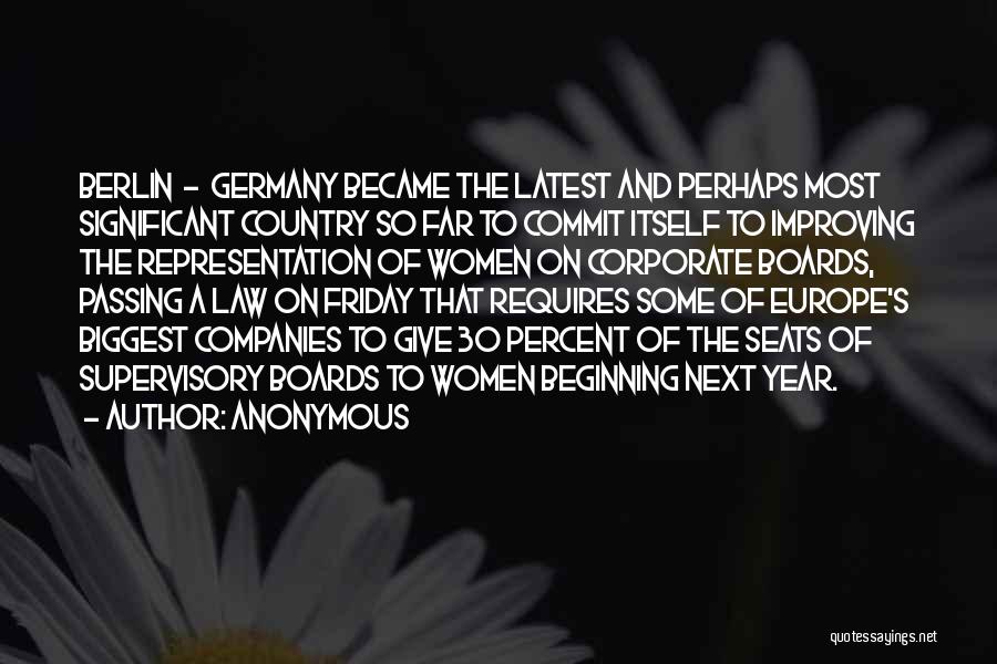 Anonymous Quotes: Berlin - Germany Became The Latest And Perhaps Most Significant Country So Far To Commit Itself To Improving The Representation