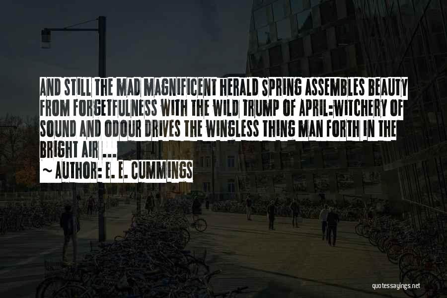 E. E. Cummings Quotes: And Still The Mad Magnificent Herald Spring Assembles Beauty From Forgetfulness With The Wild Trump Of April:witchery Of Sound And