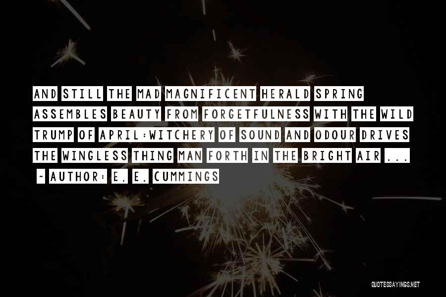 E. E. Cummings Quotes: And Still The Mad Magnificent Herald Spring Assembles Beauty From Forgetfulness With The Wild Trump Of April:witchery Of Sound And