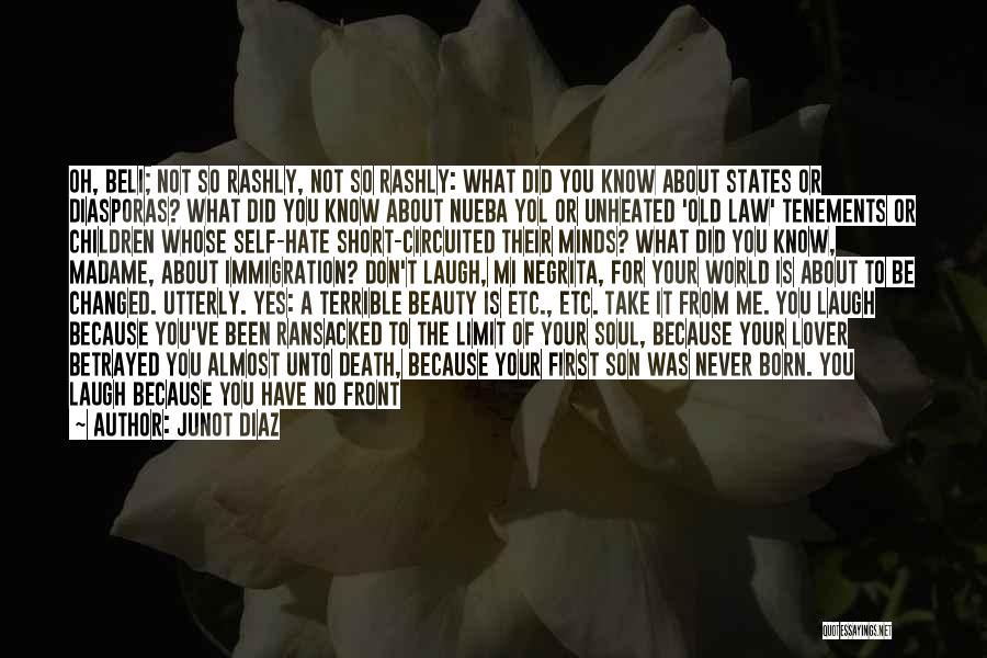 Junot Diaz Quotes: Oh, Beli; Not So Rashly, Not So Rashly: What Did You Know About States Or Diasporas? What Did You Know