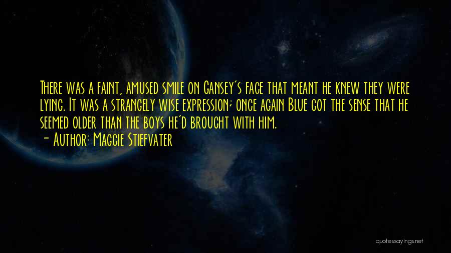 Maggie Stiefvater Quotes: There Was A Faint, Amused Smile On Gansey's Face That Meant He Knew They Were Lying. It Was A Strangely