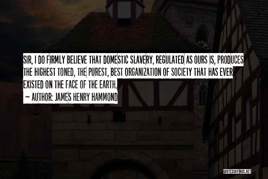 James Henry Hammond Quotes: Sir, I Do Firmly Believe That Domestic Slavery, Regulated As Ours Is, Produces The Highest Toned, The Purest, Best Organization