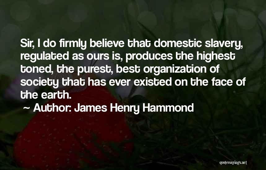 James Henry Hammond Quotes: Sir, I Do Firmly Believe That Domestic Slavery, Regulated As Ours Is, Produces The Highest Toned, The Purest, Best Organization