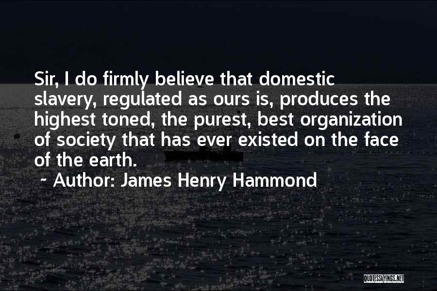 James Henry Hammond Quotes: Sir, I Do Firmly Believe That Domestic Slavery, Regulated As Ours Is, Produces The Highest Toned, The Purest, Best Organization