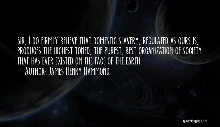 James Henry Hammond Quotes: Sir, I Do Firmly Believe That Domestic Slavery, Regulated As Ours Is, Produces The Highest Toned, The Purest, Best Organization