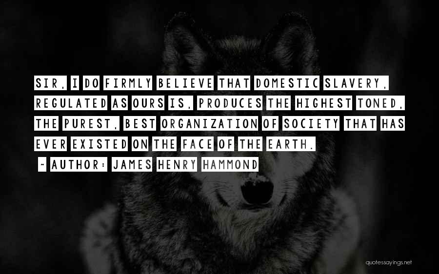 James Henry Hammond Quotes: Sir, I Do Firmly Believe That Domestic Slavery, Regulated As Ours Is, Produces The Highest Toned, The Purest, Best Organization