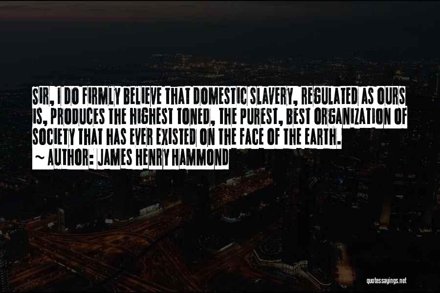 James Henry Hammond Quotes: Sir, I Do Firmly Believe That Domestic Slavery, Regulated As Ours Is, Produces The Highest Toned, The Purest, Best Organization