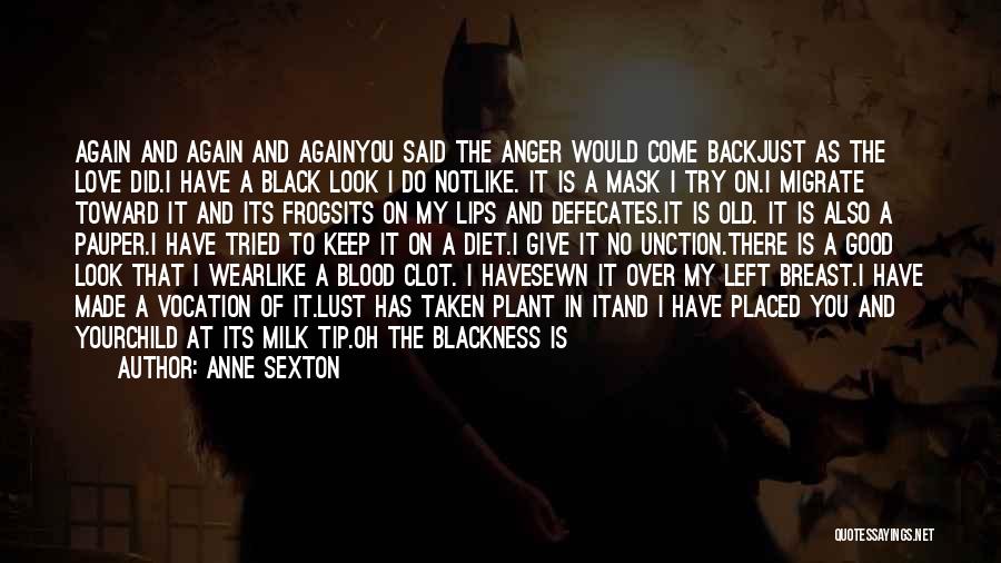 Anne Sexton Quotes: Again And Again And Againyou Said The Anger Would Come Backjust As The Love Did.i Have A Black Look I