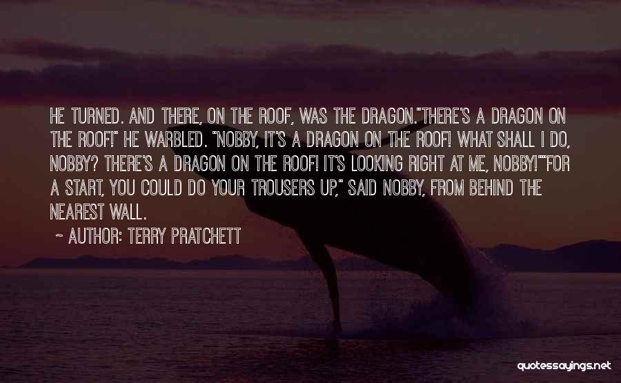 Terry Pratchett Quotes: He Turned. And There, On The Roof, Was The Dragon.there's A Dragon On The Roof! He Warbled. Nobby, It's A