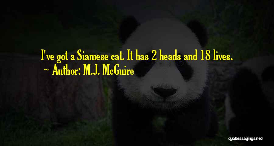 M.J. McGuire Quotes: I've Got A Siamese Cat. It Has 2 Heads And 18 Lives.