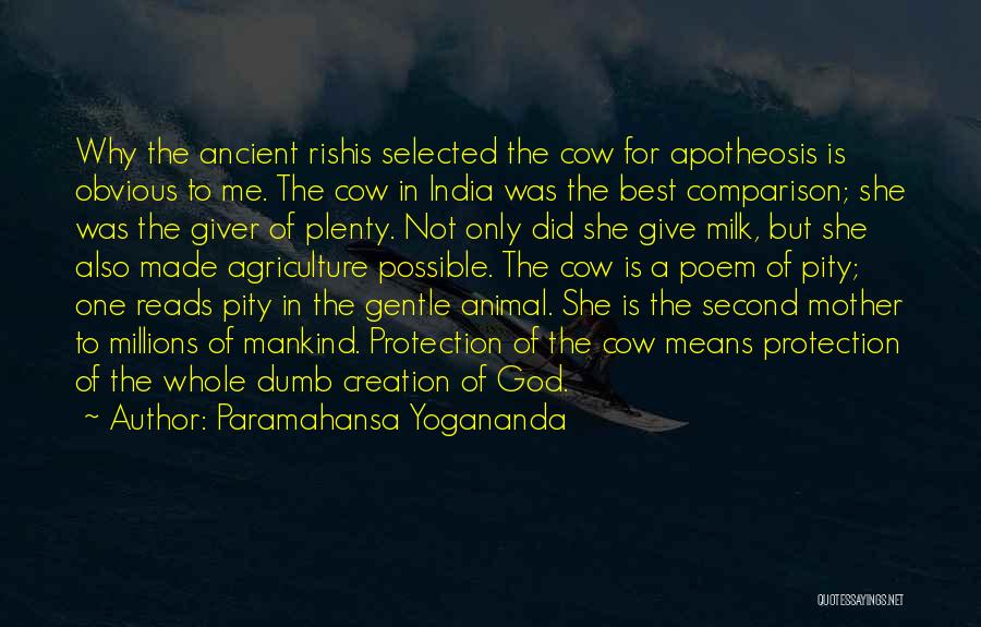 Paramahansa Yogananda Quotes: Why The Ancient Rishis Selected The Cow For Apotheosis Is Obvious To Me. The Cow In India Was The Best