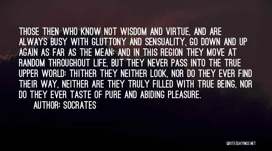 Socrates Quotes: Those Then Who Know Not Wisdom And Virtue, And Are Always Busy With Gluttony And Sensuality, Go Down And Up