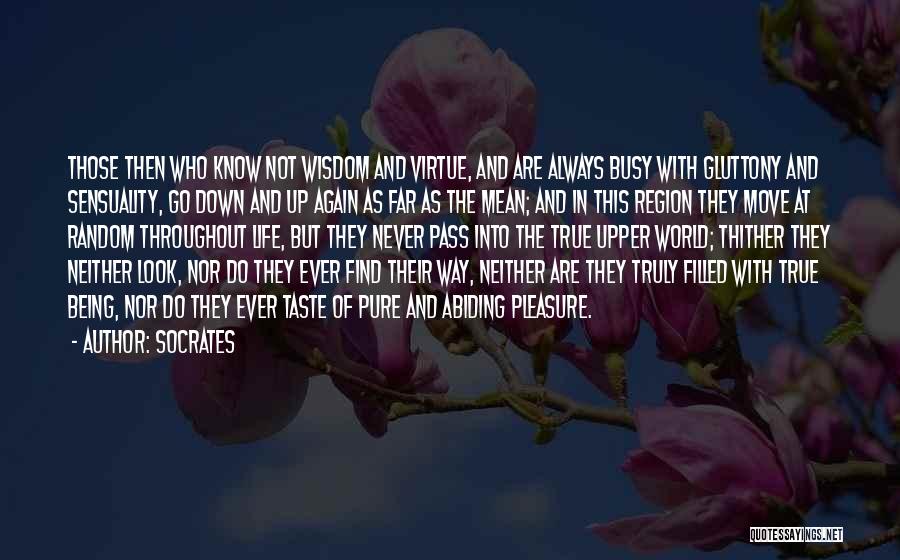 Socrates Quotes: Those Then Who Know Not Wisdom And Virtue, And Are Always Busy With Gluttony And Sensuality, Go Down And Up