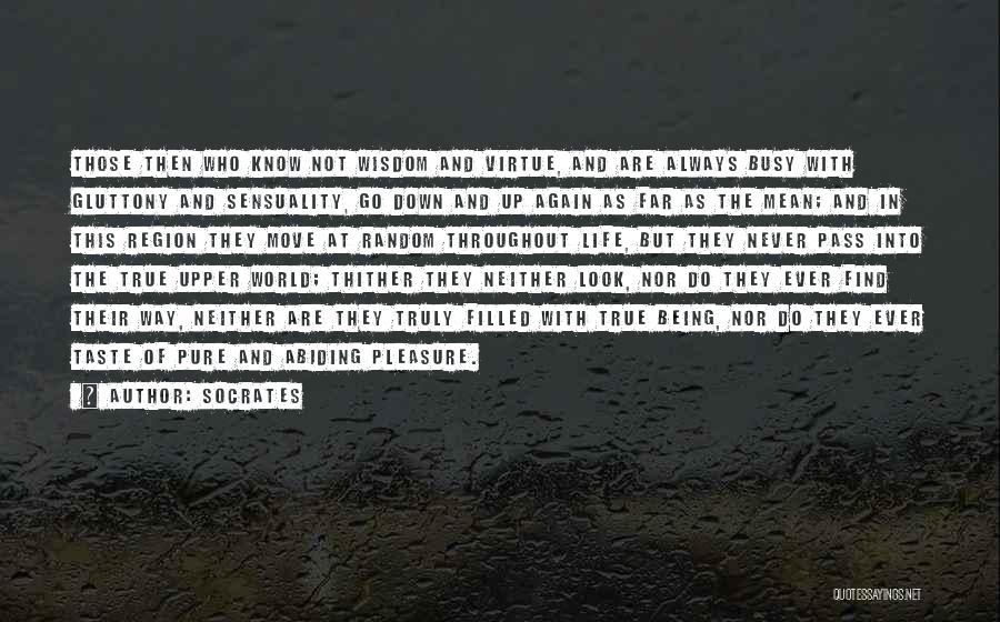 Socrates Quotes: Those Then Who Know Not Wisdom And Virtue, And Are Always Busy With Gluttony And Sensuality, Go Down And Up