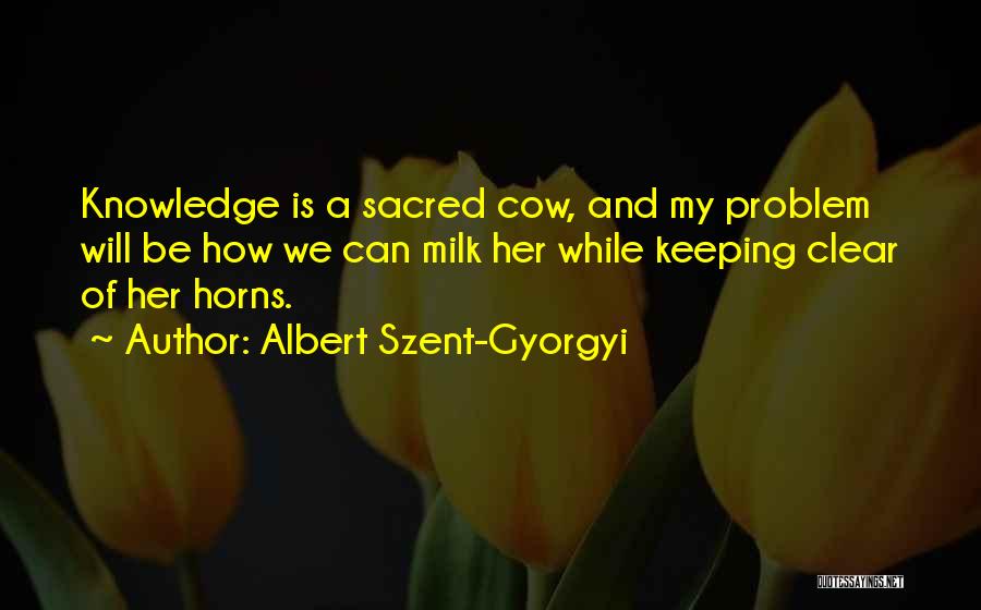 Albert Szent-Gyorgyi Quotes: Knowledge Is A Sacred Cow, And My Problem Will Be How We Can Milk Her While Keeping Clear Of Her