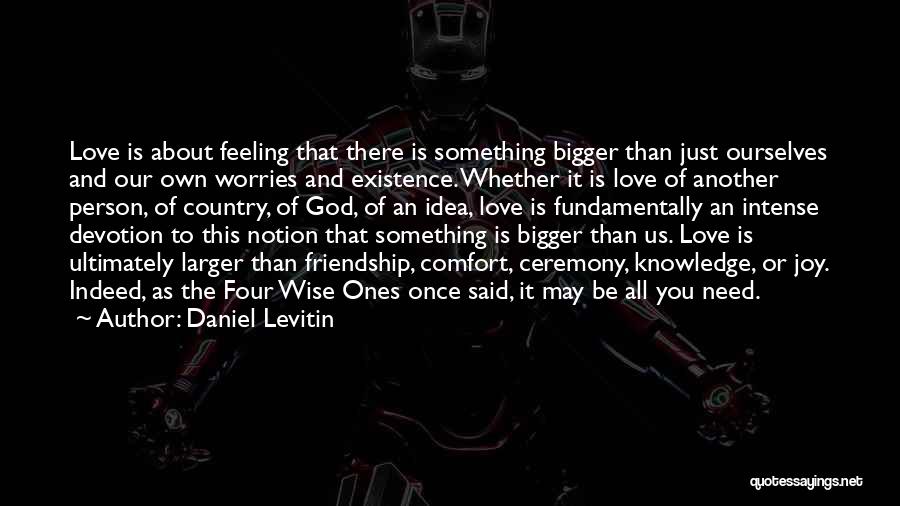 Daniel Levitin Quotes: Love Is About Feeling That There Is Something Bigger Than Just Ourselves And Our Own Worries And Existence. Whether It